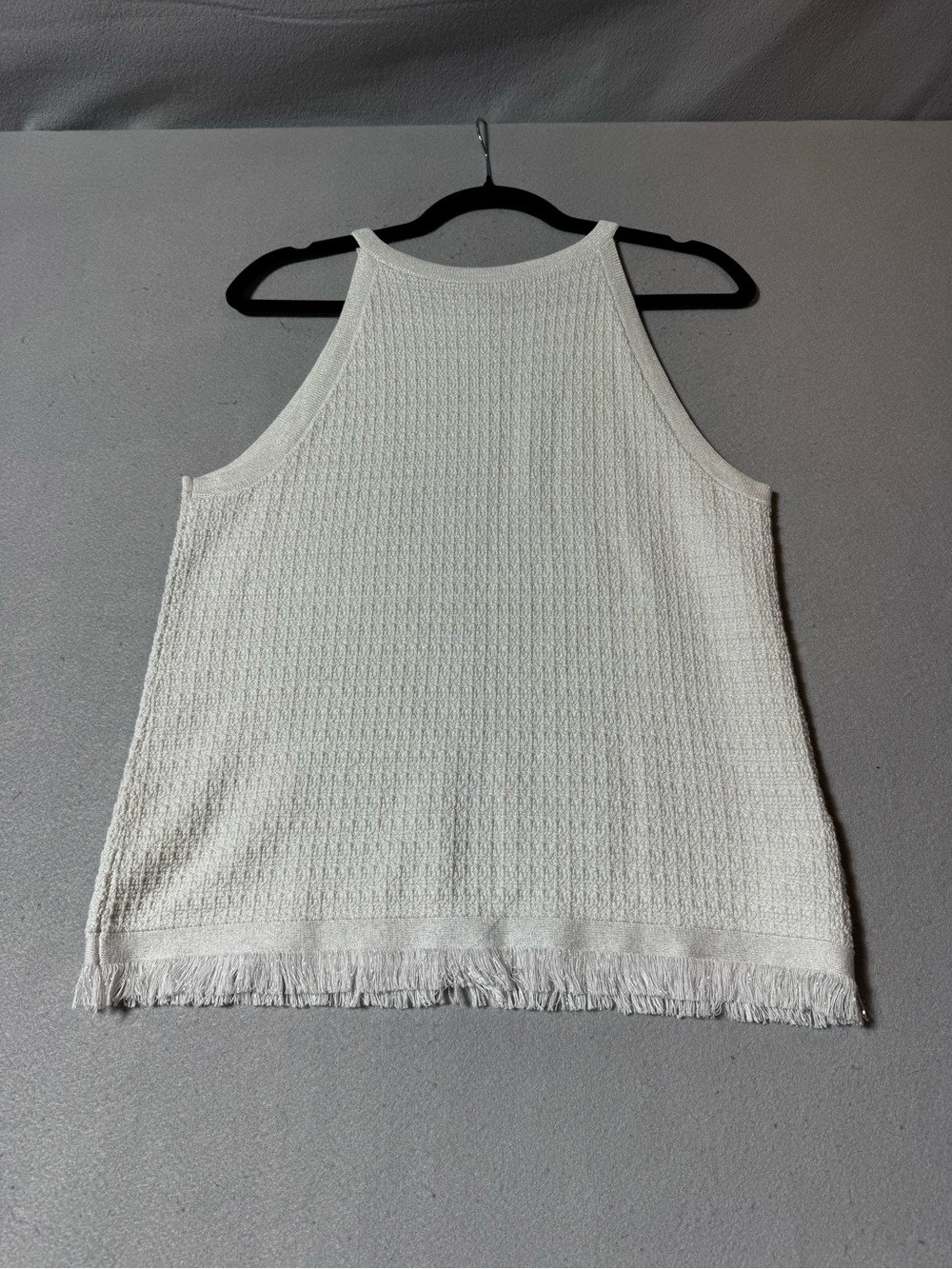 White House Black Market Women’s Faint Cream Fringe-Hem Knit Tank Top Size M